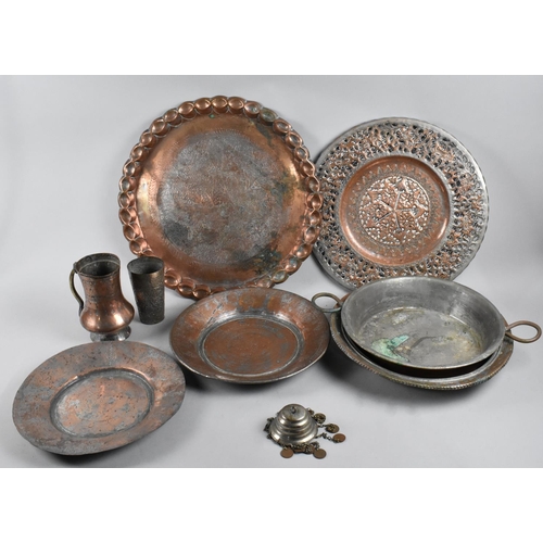 166 - A Collection of Various Far Eastern Metal Wall Hangings, Shallow Bowls, Jugs Etc