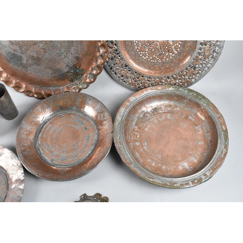 166 - A Collection of Various Far Eastern Metal Wall Hangings, Shallow Bowls, Jugs Etc