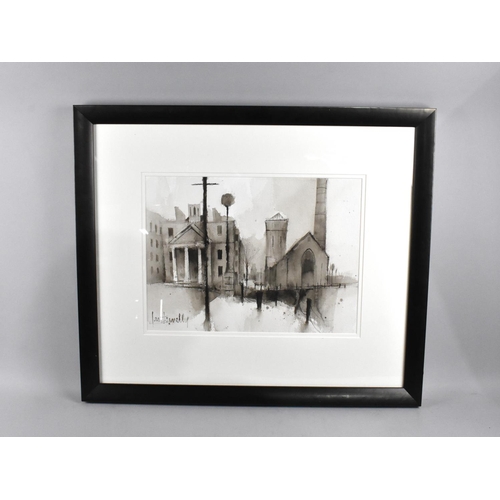 178 - A Framed Modern Sepia Painting of The Pumphouse at The Albert Dock by Ian Fennelly, 45x33cms