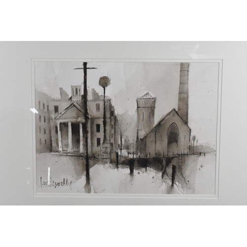 178 - A Framed Modern Sepia Painting of The Pumphouse at The Albert Dock by Ian Fennelly, 45x33cms