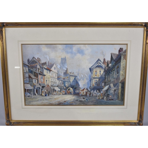 183 - A Framed 19th Century Watercolour, Market Day in a Continental Town Signed CJ Keats, 50x38cms