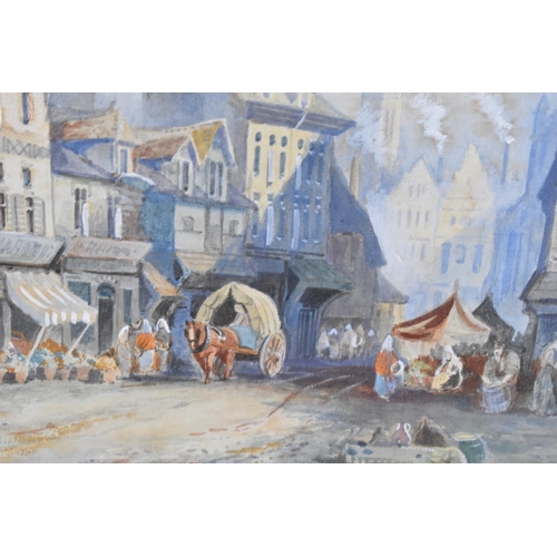 183 - A Framed 19th Century Watercolour, Market Day in a Continental Town Signed CJ Keats, 50x38cms