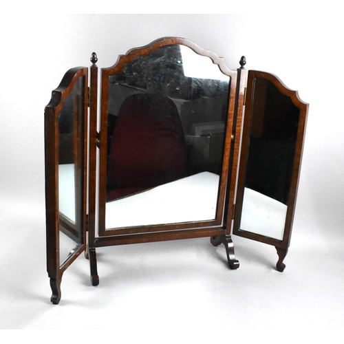 201 - A Mid 20th Century Walnut Framed Triple Dressing Table Mirror, 67cms High