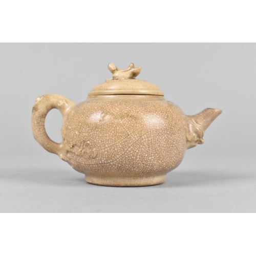 228 - A Chinese Qing Period Crackle Glazed Teapot, the Body with Prunus Branch Blossom Decoration in Shall... 