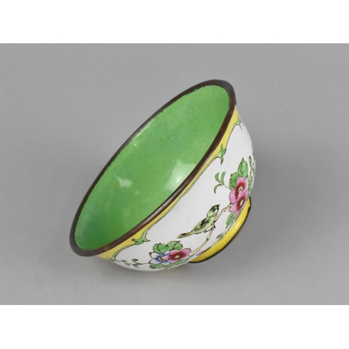 243 - A Chinese Enamel on Copper Bowl Decorated in the Famille Rose Palette with Cartouches on Yellow Grou... 