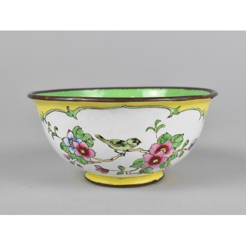 243 - A Chinese Enamel on Copper Bowl Decorated in the Famille Rose Palette with Cartouches on Yellow Grou... 