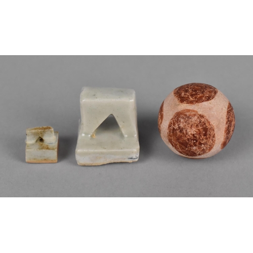 248 - Two Chinese Celadon Glazed Pottery Seals Together with a Terracotta Ball