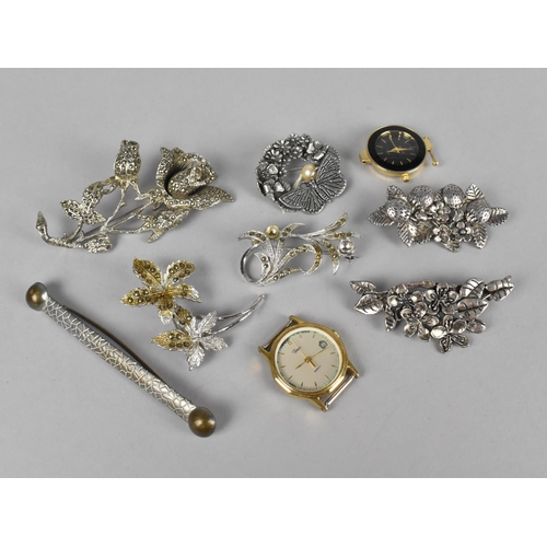 260 - A Collection of Various Mid Century Brooches, Ladies Wrist Watch Movements Etc