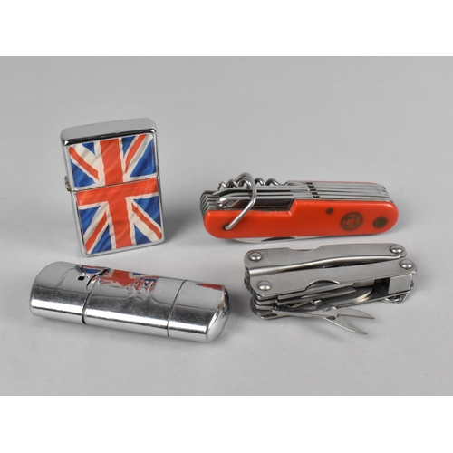 269 - Two Modern Pocket lighters, a Multi Tool Knife and a Swiss Style Multi Tool Knife