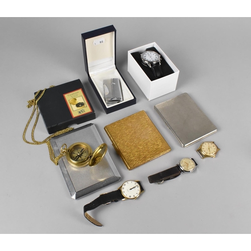 272 - A Collection of Various Wrist Watches, Brass Cased Compass, Ronson Pocket Lighter, Cigarette Cases