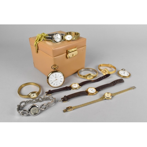 274 - A Modern Jewellery Box Containing Collection of Ladies Wristwatches, Pocket Watches