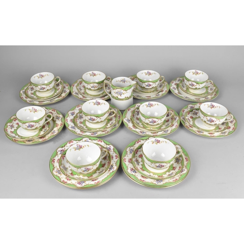 279 - A Mason's Floral and Green Inset Trim Tea Set to Comprise Ten Cups, Milk Jug, Twelve Saucers and Twe... 