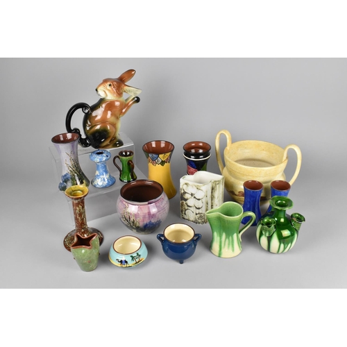 289 - A Collection of Various Glazed Pottery Items to Comprise Watcombe Vases, Tulip Vases, Novelty Teapot... 