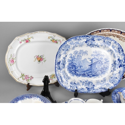 294 - A Collection of Various Transfer Printed China to Comprise Blue and White Meat Plates, Polychrome Ex... 