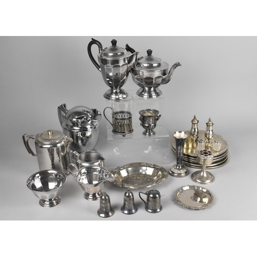 339 - A Collection of Various Metalwares to Comprise Teapot, Coffee Pot, Dishes, Vases, Coasters Etc