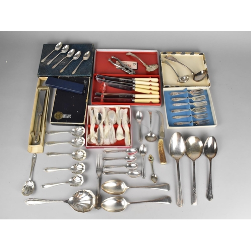 340 - A Collection of Various Silver Plated Flatware to Comprise Loose and Cased Examples