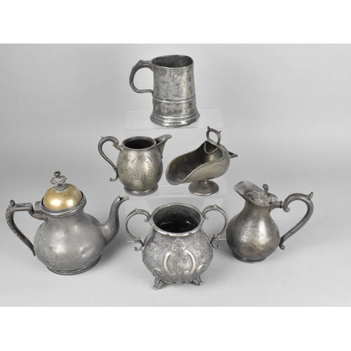 342 - A Collection of Various Pewter to Comprise 19th Century Measuring Tankard with William IV Crown Mark... 