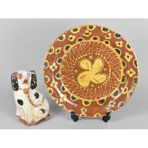 381 - A Pottery Slip Glazed Dish Decorated with a Floral Motif, 30cm Diameter Together with a Late 19th/20... 