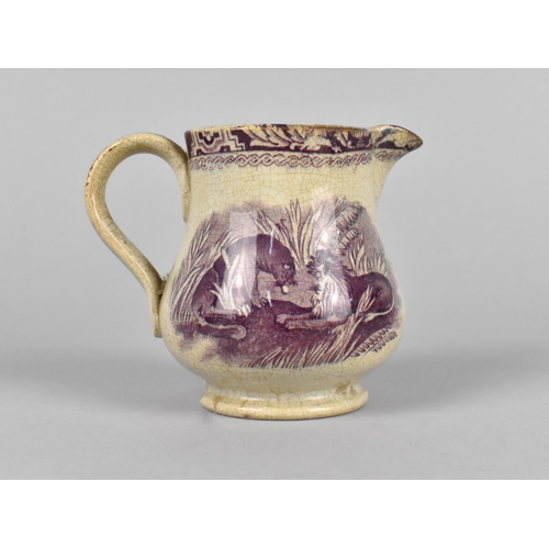 382 - A Small 19th Century English Transfer Printed Jug, Lion and Lioness, 9.5cm high