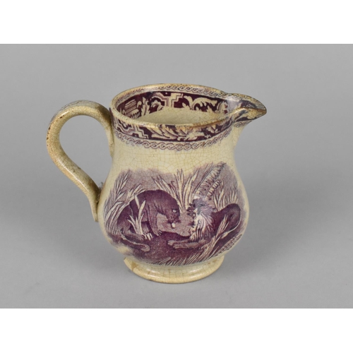 382 - A Small 19th Century English Transfer Printed Jug, Lion and Lioness, 9.5cm high