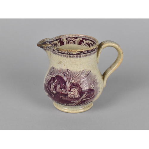 382 - A Small 19th Century English Transfer Printed Jug, Lion and Lioness, 9.5cm high