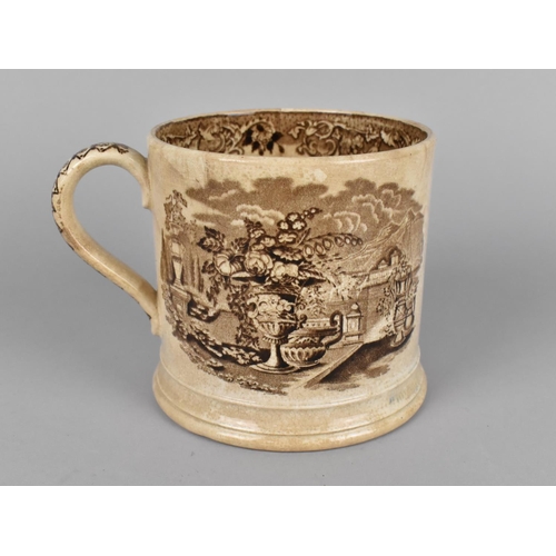 383 - A Large 19th Century English Transfer Printed Tankard, Classical Garden Scene, 13cm high