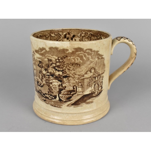 383 - A Large 19th Century English Transfer Printed Tankard, Classical Garden Scene, 13cm high