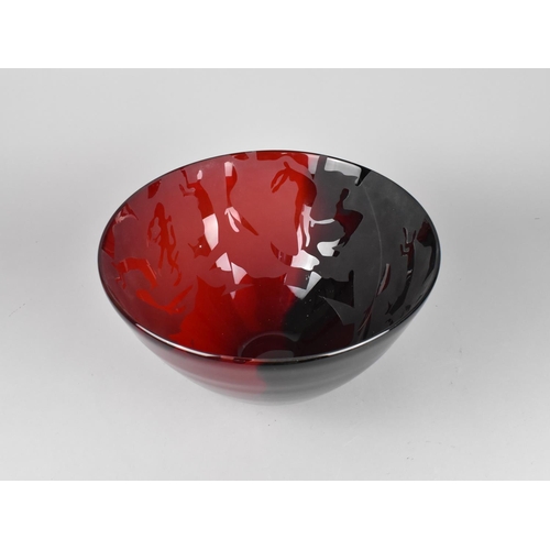 385 - A Large Studio Glass Cameo Bowl with Frosted Ruby Zoomorphic Motif Decoration, 32cm Diameter and 18.... 