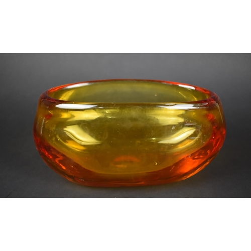 386 - A Heavy Studio Amber Glass Vase, 26cm wide and 13cm high