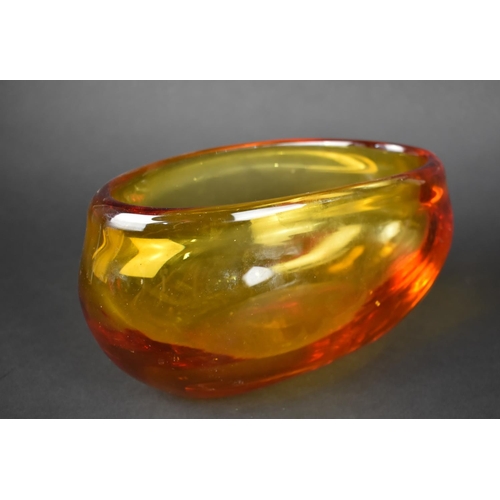 386 - A Heavy Studio Amber Glass Vase, 26cm wide and 13cm high