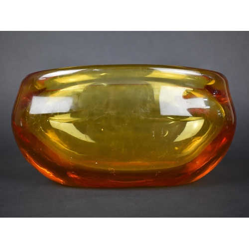 386 - A Heavy Studio Amber Glass Vase, 26cm wide and 13cm high