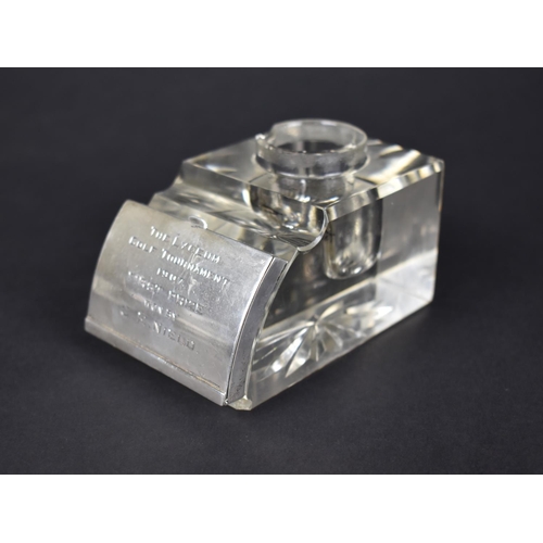 388 - A Glass and Silver Presentation Inkwell by John Grinsell & Sons, the Hinged Flap Opening to Reveal D... 