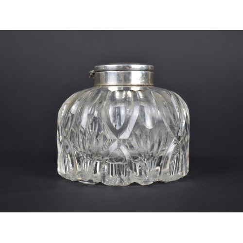 389 - A Large Cut Glass and Silver Topped Inkwell, Birmingham Hallmark, 8cm high