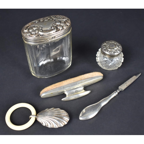 390 - A Collection of Various Silver Items to Comprise Two Glass and Silver Lidded Dressing Table Pots, Tw... 