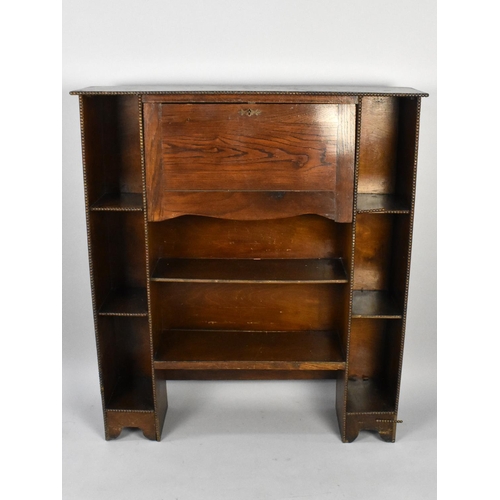 504 - An Edwardian Oak Hall Bureau Bookcase with Pull Down Front to Fitted Interior, Condition Issues, 92c... 