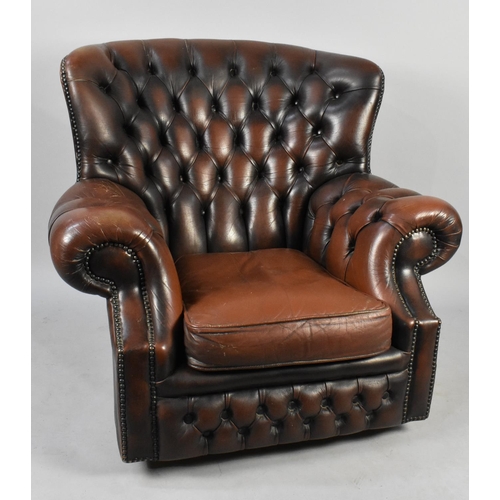 508 - A Vintage Button Upholstered Leather Wing Armchair