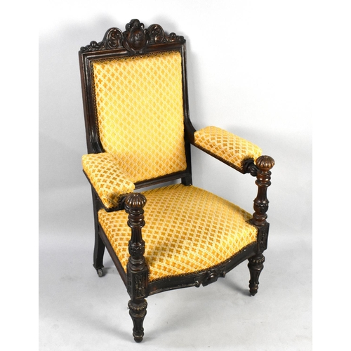 510 - A Late 19th/Early 20th Century Carved Oak Hall Throne Chair with Padded Arm Rests