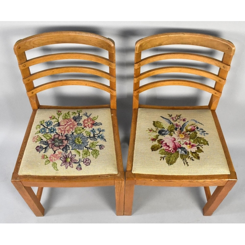 519 - A Pair of Mid 20th Century Oak Framed Ladder Back Side Chairs with Tapestry Seats