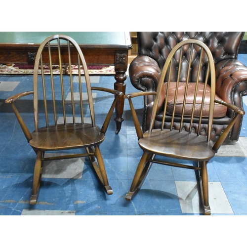 526 - A Pair of Ercol Windsor Spindle Back Rocking Chairs