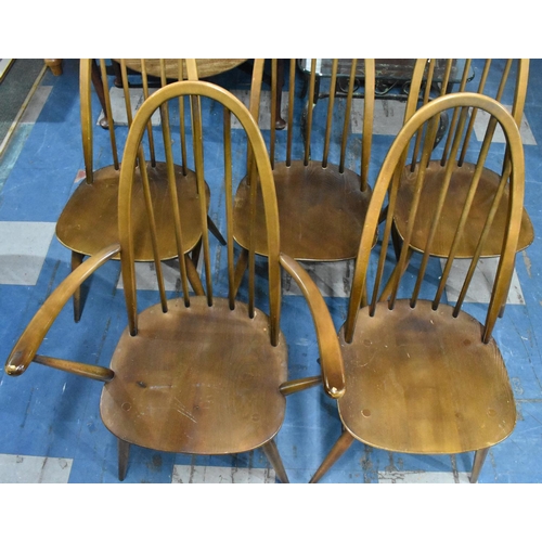 527 - A Set of Five Ercol Windsor Hooped Spindle Backed Dining Chairs to include One Carver