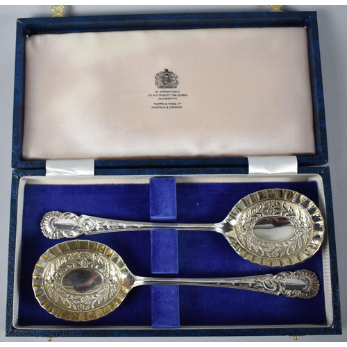 70 - A Pair of Cased Mappin and Webb Silver Plated Serving Spoons, Each 21.5cms Long