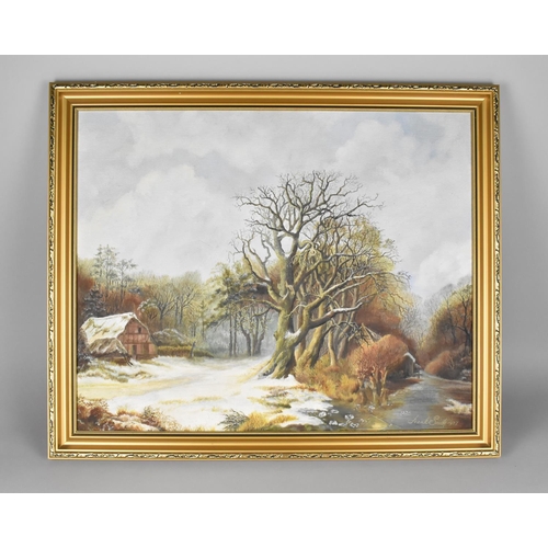 110 - A Gilt Framed Oil on Board, Rural Wooded Cottage Scene in Winter by Frank Smith, Dated 1977, Subject... 