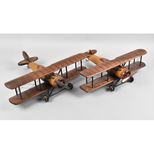 114 - Two Wooden Models of Bi-Planes, Wings Measuring 37cms Wide, One with Loss