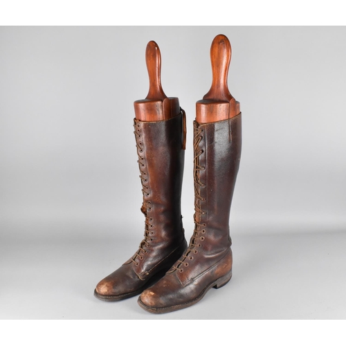 117 - A Pair of WWI Officers Leather Boots with Trees