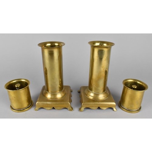 121 - Two Trench Art Vases together with Two Further Examples with Crows Foot Mark, Tallest 16.5cms High