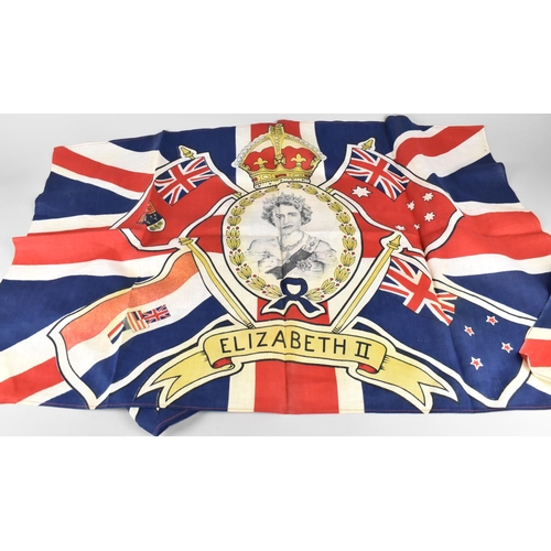 129 - Five Elizabeth II Commemorative Coronation Printed Cloth Flags