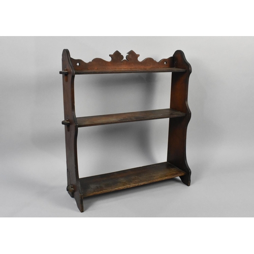 135 - A Late 19th/Early 20th Century Oak Peg Jointed Open Backed Freestanding Three Shelf Bookcase, Fret C... 