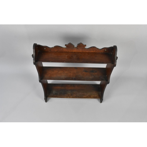 135 - A Late 19th/Early 20th Century Oak Peg Jointed Open Backed Freestanding Three Shelf Bookcase, Fret C... 