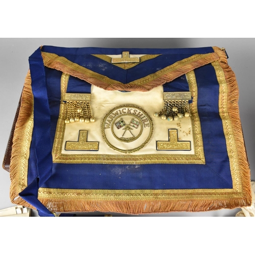 139 - A Vintage Leather Case Containing Various Masonic Ephemera to include Armbands, Aprons Etc