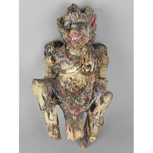 141 - A Vintage Thai Wooden Carving, Possibly Part of Deamon, 38cms High